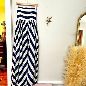 Navy Blue and White Striped Dress